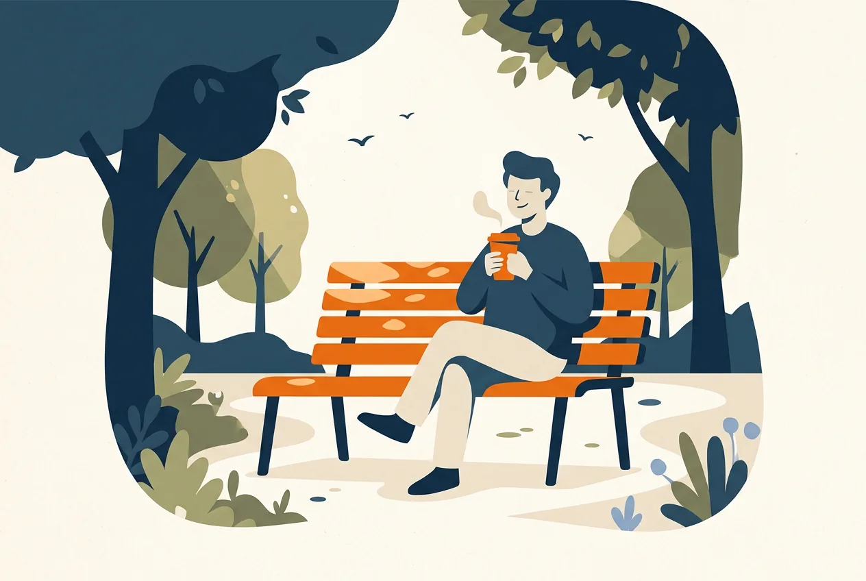 插圖：公園長椅上悠閒的單身者