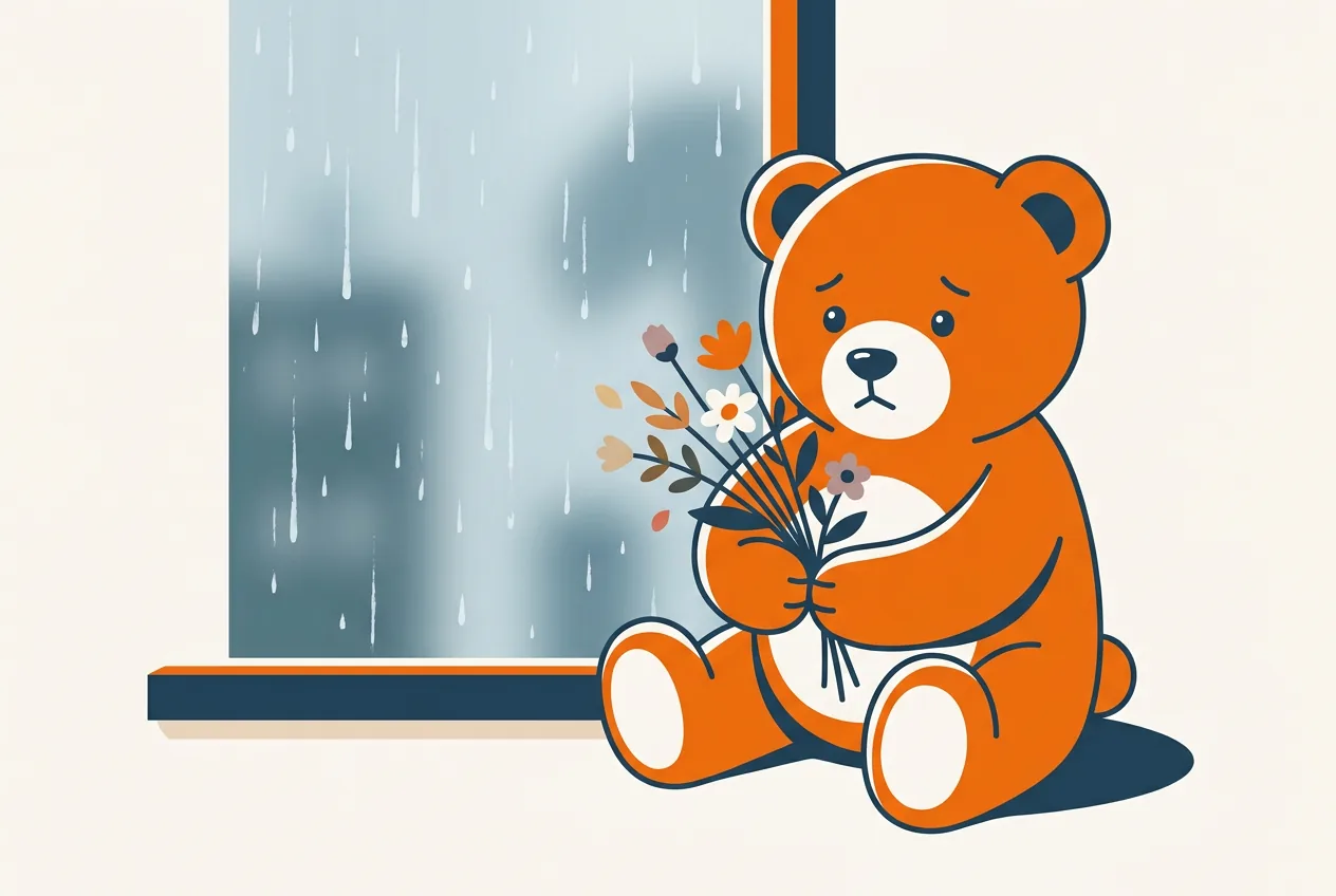 插圖：帶著思念表情的泰迪熊